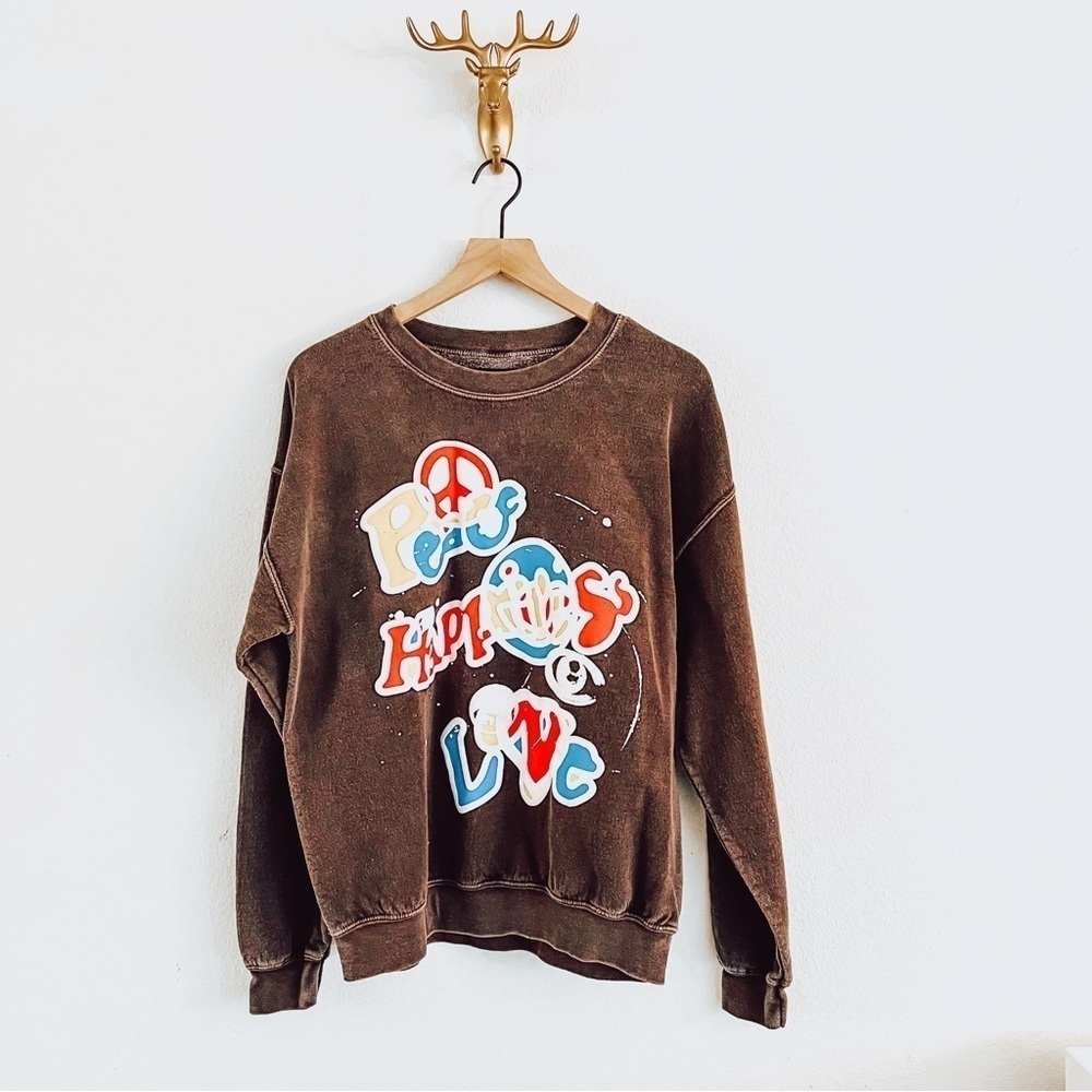Pacsun Men's Brown Pullover "Peace Happiness Love" Sweater Size Medium